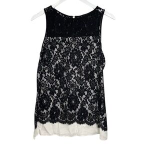 KAREN Kane Black Lace and Cream Sleeveless Back Zip Blouse Size Small